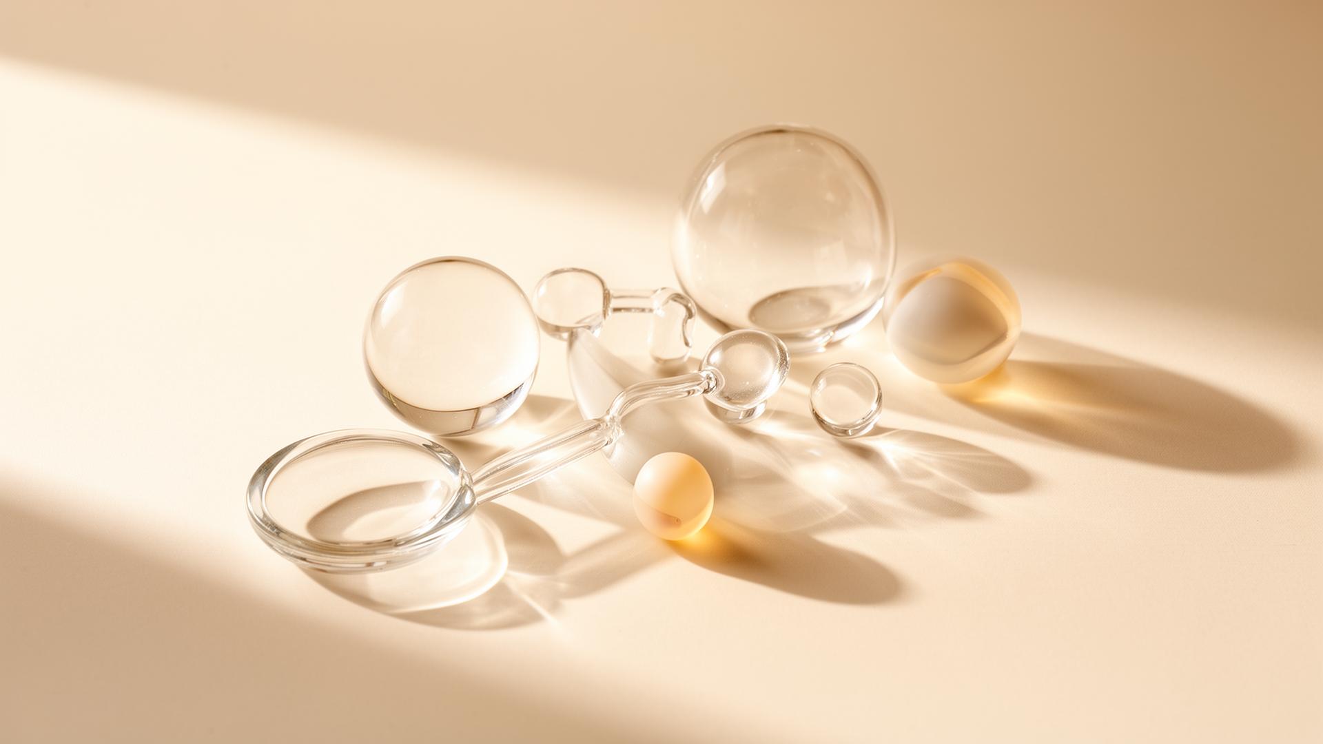 Abstract glass objects representing commerce infrastructure